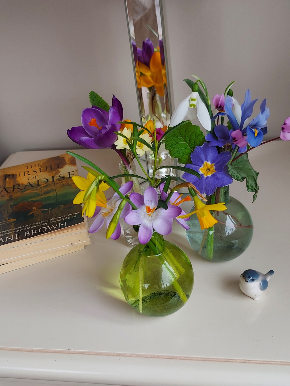 A collection of miniature flower arrangements using February flowers